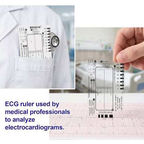 10pcs ECG 7 Step Ruler, PVC Portable Electrocardiogram Card, EKG Calipers Ruler Measuring Tool for EKG Education and Practice- Clear in Kuwait
