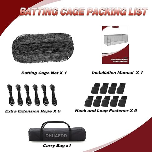 Baseball Batting Cage Net - 45 x 11 x 11 FT 36-Ply PE 1.75" Mesh Batting Cage Net with Door Heavy Duty Baseball Batting Cage for Softball & Hitting Training for Backyard Park (Net Only) in Kuwait