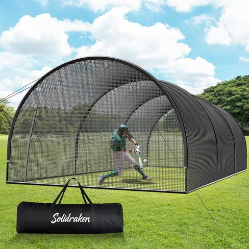 30FT Portable Baseball & Softball Batting Cage for Backyard – Enclosed Net with Pitching Machine Hole, Fiberglass Pole System, Carry Bag, for Home Hitting & Pitching Practice, 30 x 13 x 9 ft in Kuwait