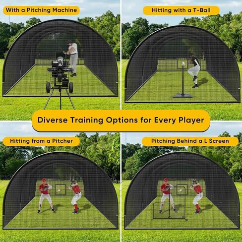 30FT Portable Baseball & Softball Batting Cage for Backyard – Enclosed Net with Pitching Machine Hole, Fiberglass Pole System, Carry Bag, for Home Hitting & Pitching Practice, 30 x 13 x 9 ft in Kuwait