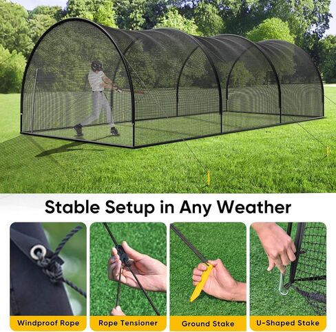 30FT Portable Baseball & Softball Batting Cage for Backyard – Enclosed Net with Pitching Machine Hole, Fiberglass Pole System, Carry Bag, for Home Hitting & Pitching Practice, 30 x 13 x 9 ft in Kuwait