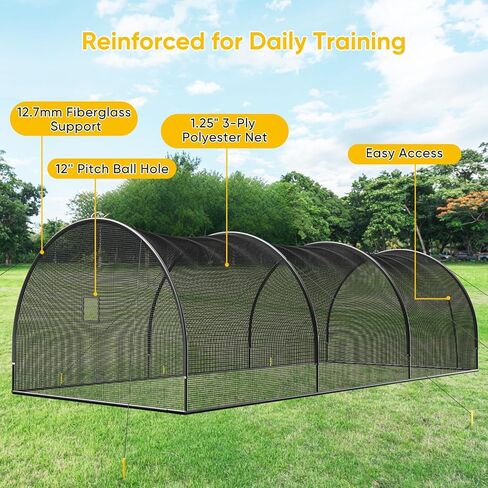 30FT Portable Baseball & Softball Batting Cage for Backyard – Enclosed Net with Pitching Machine Hole, Fiberglass Pole System, Carry Bag, for Home Hitting & Pitching Practice, 30 x 13 x 9 ft in Kuwait