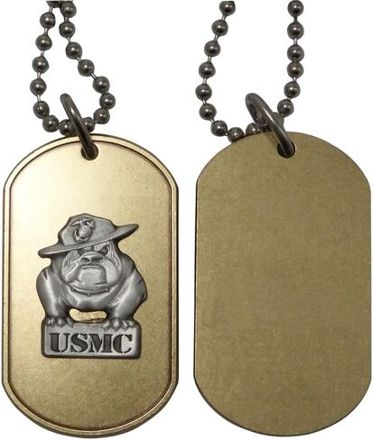 Indiana Metal Craft US Marine Corps Brass Dog Tag with Pewter Bulldog Emblem Made in USA in Kuwait