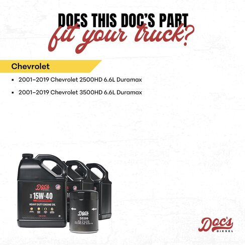 طقم تغيير الزيت الاصطناعي الكامل من Doc's Diesel 15W-40 D5399+DOCS15W40-3 | متوافق مع شيفروليه/جي إم سي 6.6L دوراماكس 2500HD، 3500HD 2001-2019 in Kuwait