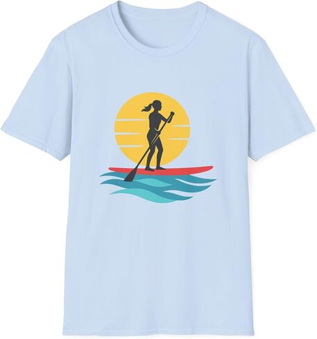 قميص التجديف واقف، تي شيرت برسوم التجديف Sunset SUP، هدية ركوب التجديف للنساء والرجال in Kuwait