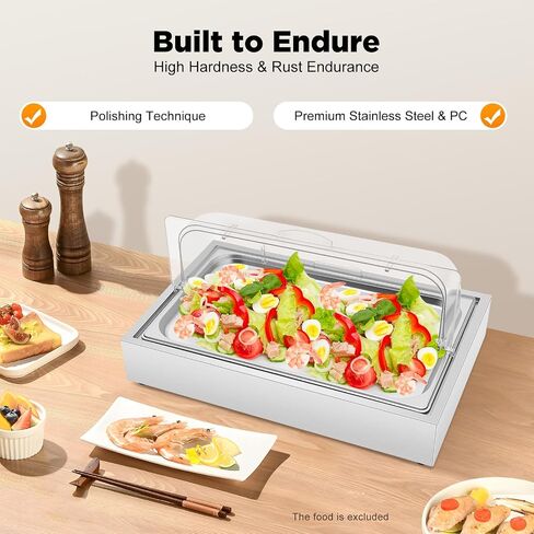 Ice Food Serving Display Tray for Party, Buffet Cold Serving Cooler Platter with Ice Box, Large Stainless Steel Chilled Food Display Container for Salad Sushi Shrimp, 1.59 Gal in Kuwait