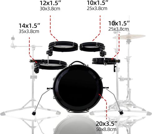 مجموعة الطبول المحمولة من سلسلة Traveler، طبلة UFO Gong Bass 20x3.5، Snare 10x1.5، أغطية من الفولاذ الكربوني، مع مجموعة عجلات دوارة in Kuwait