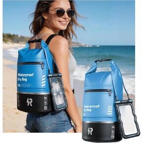حقيبة جافة مقاومة للماء سعة 10 لتر من Rorhxia، [مقاومة للماء ومقاومة للتمزق] مع حافظة مضادة للماء إضافية للهاتف، حقيبة تخزين عائمة مقاومة للماء للتجديف بالكاياك والشاطئ وصيد الأسماك وصالة الألعاب الرياضية والتخييم في الهواء الطلق in Kuwait