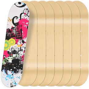 8 Pack Blank Skateboard Decks Bulk, 17 x 5 Inch 7-Layer Maple Double Tail Skateboard Mini Maple Skateboard Natural Wood for DIY Painting Wall Home Decoration in Saudi Arabia