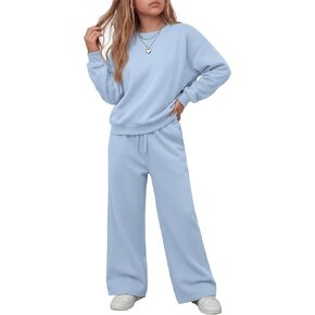 Girls Sweatsuit Set 2 Piece Outfits 5-14Y Kids Pollover Sweatshirts Wide Leg Sweatpants with Pockets Trendy Clothes in Saudi Arabia