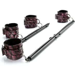 Spreader Bar Set – Heavy Duty Stainless Steel 2 Black Bar, 4 PU Pink Skull Embossed Straps, & Drawstring Bag – Ideal for Yoga, Pilates, Strength Training, Home Gym in Saudi Arabia