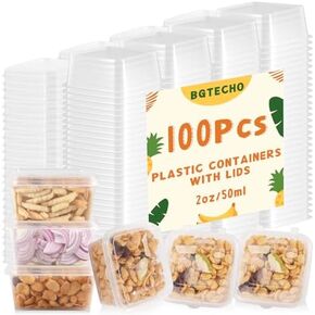 100 Pack Square Sauce Cup with Hinged Lids,2 oz Plastic Souffle Cups,Disposable Clear Leak Proof Portion Cups for Various Sauces Food Samples Condiment Storage Crafts (2oz) in Saudi Arabia