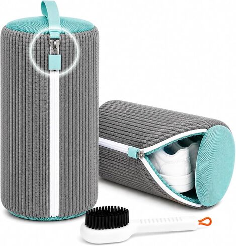 Shoe Washing Machine Bag, 2 Pack Yellow with Brush | Mesh Laundry Bags for Sneakers, Running Shoes, Tennis Shoes & Slippers | Reusable Shoe Wash Bags for Safe Washing Machine Cleaning in Saudi Arabia