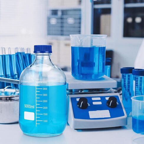 5000 ml Storage Glass Bottle, Round Media Storage Bottle with Blue GL45 Screw Cap Borosilicate Glass Scientific Graduated Media Container for Lab Water Reagent Liquids in Kuwait