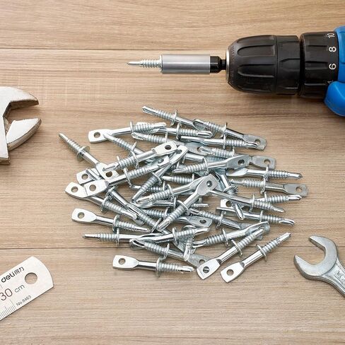 50 Pcs 1/4"x2.13" Eye Lag Self Tapping Drilling Point Screw with 1 Eye Lag Driver Zinc Plated Carbon Steel Eye Lag Self Drill Screw for Drop Ceiling Hanger Wire in Kuwait
