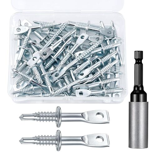 50 Pcs 1/4"x2.13" Eye Lag Self Tapping Drilling Point Screw with 1 Eye Lag Driver Zinc Plated Carbon Steel Eye Lag Self Drill Screw for Drop Ceiling Hanger Wire in Kuwait