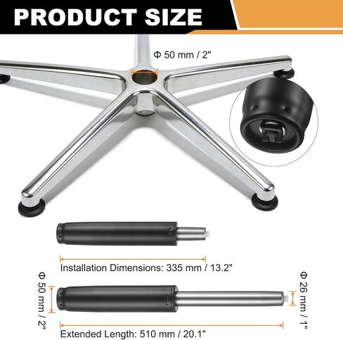 uxcell Office Chair Gas Cylinder, 20.1 Inch Class 2 Gas Cylinder Replacement Universal Hydraulic Pneumatic Lift Piston for Office Gaming Chair Desk Stools, Black in Kuwait