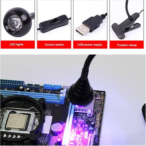 Naroote 3W Glue Curing Lamp, USB Powered Light with 395nm Wavelength & 8mm Gooseneck, for Phone Repair, Resin Curing, Fluorescent Detection in Kuwait