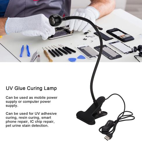 Naroote 3W Glue Curing Lamp, USB Powered Light with 395nm Wavelength & 8mm Gooseneck, for Phone Repair, Resin Curing, Fluorescent Detection in Kuwait