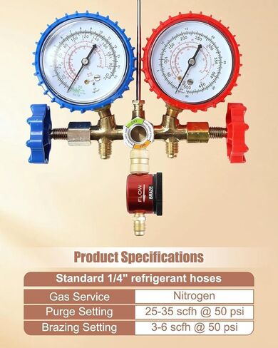 Nitrogen Purge Tool, 3 Mode Nitrogen Regulator Hvac, Adjustable Nitrogen Flow Regulator with 1/4" Flare Connection, Tool with PURGE & BRAZE Modes in Kuwait