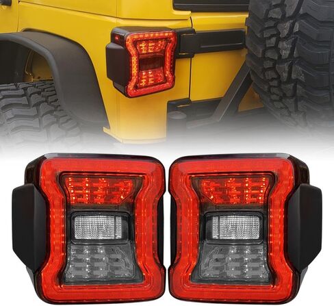 مصابيح خلفية LED بعدسات دخان متوافقة مع 2007-2018 Jeep Wrangler JK/JKU، JL Look Taillights مع ضوء تشغيل، مصباح إشارة دوران الفرامل ووظيفة المصابيح العكسية، زوج in Kuwait