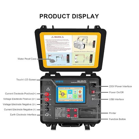 Transformer DC Resistance Tester Meter with Precision 4-Wire Method | LCD Touchscreen Built-in Printer Test Current AUTO 10A 5A 1A 200mA 10mA Resistance 0.10mΩ~50.00kΩ Output Voltage 24V Max. in Kuwait