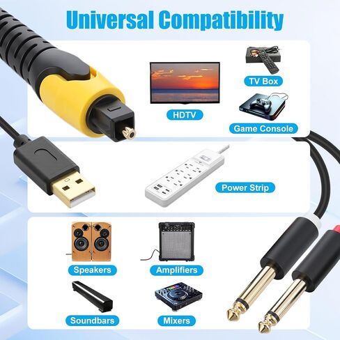Sabary 192KHz DAC Optical to Dual 6.35mm Converter, 9.8ft Optical Audio Cable to Dual 6.35mm 1/4" TS Mono Audio Adapter, Digital to Analog Audios Converter for Set-top Boxes, HDTV, DVD in Kuwait