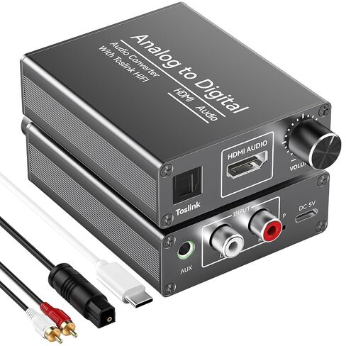 محول صوت تناظري إلى رقمي RCA 3.5 ملم إلى محول بصري Toslink | يأتي مع مقبض التحكم في مستوى الصوت، وكابلات RCA، وكابلات ضوئية لمكبرات الصوت PS5 PS4 DVD in Kuwait