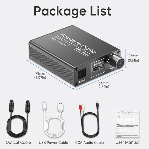 محول صوت تناظري إلى رقمي RCA 3.5 ملم إلى محول بصري Toslink | يأتي مع مقبض التحكم في مستوى الصوت، وكابلات RCA، وكابلات ضوئية لمكبرات الصوت PS5 PS4 DVD in Kuwait