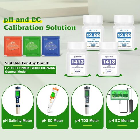 1413μS/cm و12.88mS/cm EC محلول المعايرة ومسحوق معايرة الأس الهيدروجيني (pH4.00 pH 7.00 pH10.01) لمقياس EC للأس الهيدروجيني المائي، سائل معايرة اختبار الملح لمقياس الملوحة لحمام المياه المالحة in Kuwait