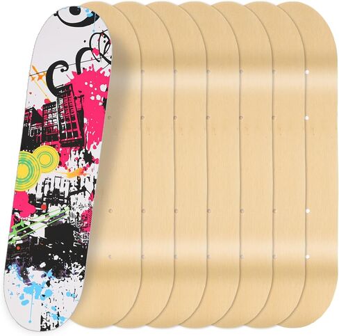 8 Pack Blank Skateboard Decks Bulk, 17 x 5 Inch 7-Layer Maple Double Tail Skateboard Mini Maple Skateboard Natural Wood for DIY Painting Wall Home Decoration in Kuwait