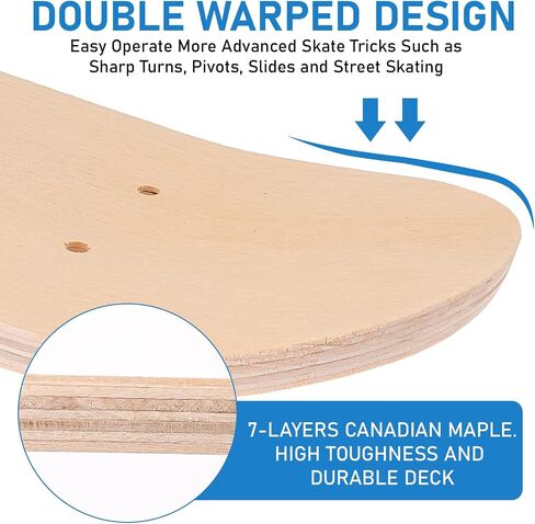 8 Pack Blank Skateboard Decks Bulk, 17 x 5 Inch 7-Layer Maple Double Tail Skateboard Mini Maple Skateboard Natural Wood for DIY Painting Wall Home Decoration in Kuwait