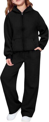 Girls 2 Piece Outfits Jogger Sets Zip Up Hoodie Sweatshirts and Sweatpants in Kuwait