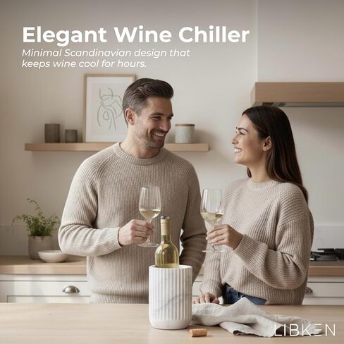 مبرد نبيذ رخامي ليبكين - مبرد نبيذ بتصميم إسكندنافي أنيق للزجاجات - يحافظ على برودة النبيذ والشمبانيا لساعات - دلو نبيذ رخامي متين ومبرد زجاجات على الطاولة - تدفئة مثالية للمنزل in Kuwait