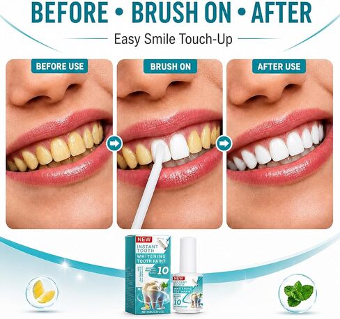 Tooth Paint White, Temporary Teeth Paint Smile Touch-Up Cover | Brush-On Tooth Polish Helps Cover The Look Of Yellow Teeth, Coffee And Smoker Stains For A Whiter-Looking Smile In Minutes in Saudi Arabia