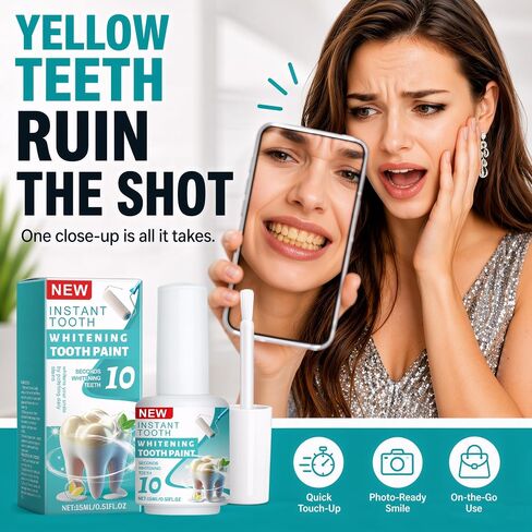 Tooth Paint White, Temporary Teeth Paint Smile Touch-Up Cover | Brush-On Tooth Polish Helps Cover The Look Of Yellow Teeth, Coffee And Smoker Stains For A Whiter-Looking Smile In Minutes in Saudi Arabia