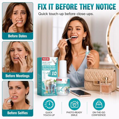 Tooth Paint White, Temporary Teeth Paint Smile Touch-Up Cover | Brush-On Tooth Polish Helps Cover The Look Of Yellow Teeth, Coffee And Smoker Stains For A Whiter-Looking Smile In Minutes in Saudi Arabia
