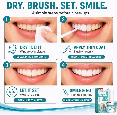 Tooth Paint White, Temporary Teeth Paint Smile Touch-Up Cover | Brush-On Tooth Polish Helps Cover The Look Of Yellow Teeth, Coffee And Smoker Stains For A Whiter-Looking Smile In Minutes in Saudi Arabia
