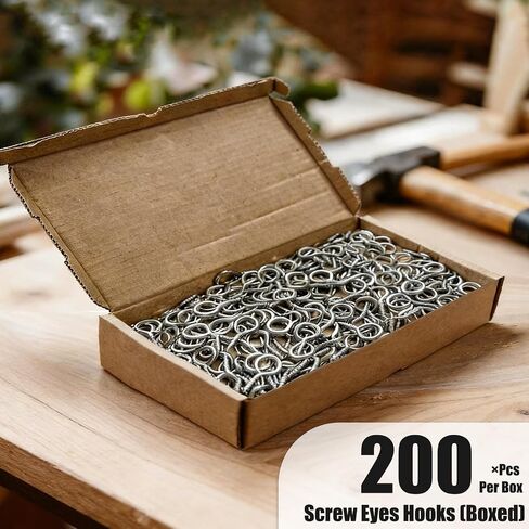 200 Pcs 1 Inch Screw Eye Hooks, Self Tapping Eye Bolts Screw Eye Pins, Small Metal Eyelet Screws Ring Screws, Rust-Resistant Screw Eyes for Wood Hanging Artwork M3 in Kuwait