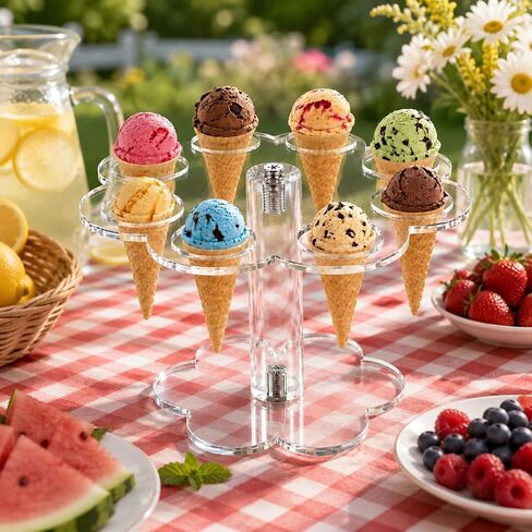 IMIKEYA Ice Cream Cone Holder Stand 8 Holes Acrylic Waffle Cone Display Stand for Party Wedding Buffet Tiered Tray Dessert Table Party Sushi Hand Roll Cotton Candy in Kuwait