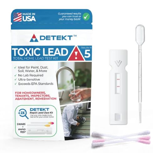 مجموعة أدوات اختبار الرصاص الكل في واحد من Detekt® - صُنعت في الولايات المتحدة الأمريكية - فحص منزلي للمياه والطلاء والأسطح - اختبار واحد للمياه + 5 أدوات تطبيق سطحية لاختبار الرصاص بنفسك - اختبار الرصاص على الفور in Kuwait