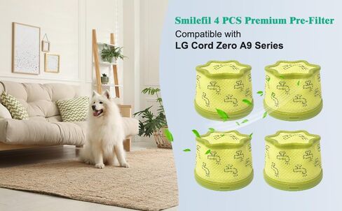 4 قطع مرشحات مسبقة ممتازة من Smilefil لسلسلة LG CordZero A9، متوافقة مع ADQ74774001 - مرشحات بديلة لموديلات المكنسة الكهربائية اللاسلكية LG A927KGMS، A925KSM، A913BM in Kuwait