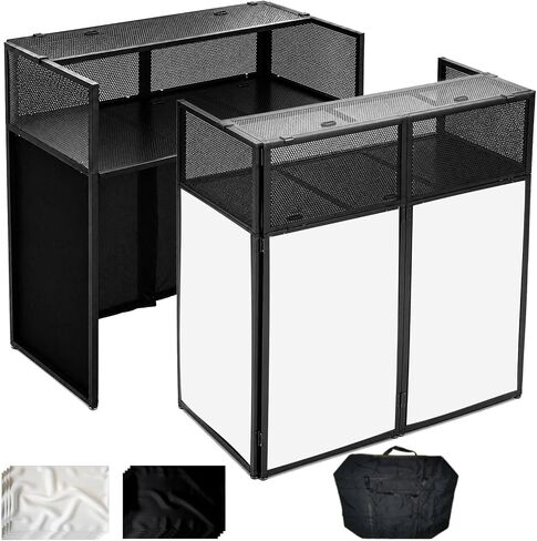DJ Table Stand Foldable Portable Booth Heavy Duty with Scrims & Bag | 41" L x 20" W DJ facade booth with metal frame, 5 cable holes, adjustable leveling feet and carry bag for Party, Clubs, Bars in Kuwait