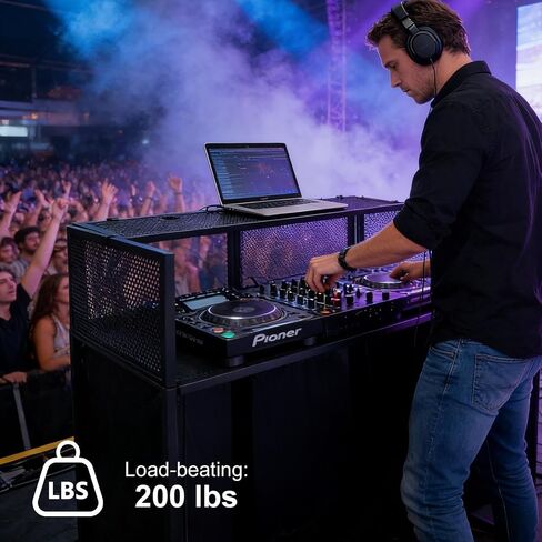 DJ Table Stand Foldable Portable Booth Heavy Duty with Scrims & Bag | 41" L x 20" W DJ facade booth with metal frame, 5 cable holes, adjustable leveling feet and carry bag for Party, Clubs, Bars in Kuwait
