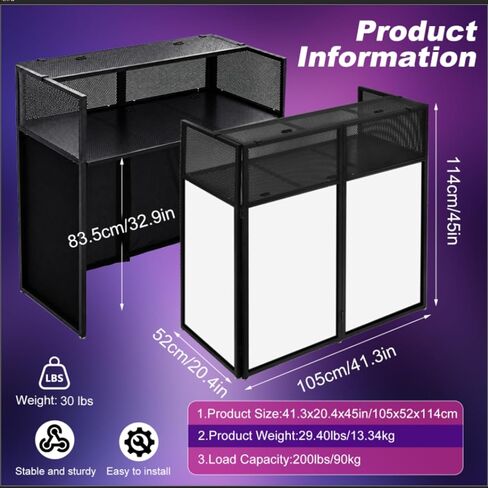 DJ Table Stand Foldable Portable Booth Heavy Duty with Scrims & Bag | 41" L x 20" W DJ facade booth with metal frame, 5 cable holes, adjustable leveling feet and carry bag for Party, Clubs, Bars in Kuwait