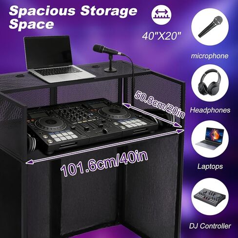 DJ Table Stand Foldable Portable Booth Heavy Duty with Scrims & Bag | 41" L x 20" W DJ facade booth with metal frame, 5 cable holes, adjustable leveling feet and carry bag for Party, Clubs, Bars in Kuwait