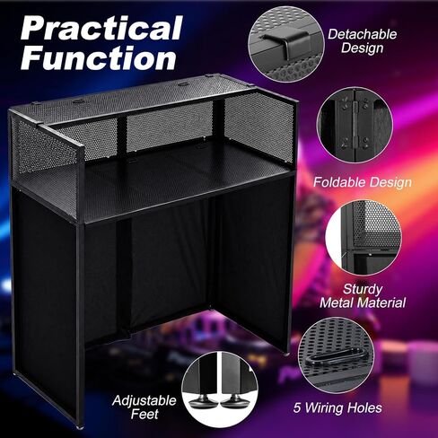 DJ Table Stand Foldable Portable Booth Heavy Duty with Scrims & Bag | 41" L x 20" W DJ facade booth with metal frame, 5 cable holes, adjustable leveling feet and carry bag for Party, Clubs, Bars in Kuwait