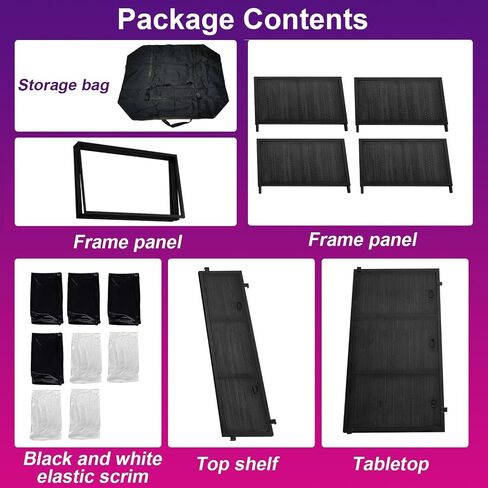 DJ Table Stand Foldable Portable Booth Heavy Duty with Scrims & Bag | 41" L x 20" W DJ facade booth with metal frame, 5 cable holes, adjustable leveling feet and carry bag for Party, Clubs, Bars in Kuwait