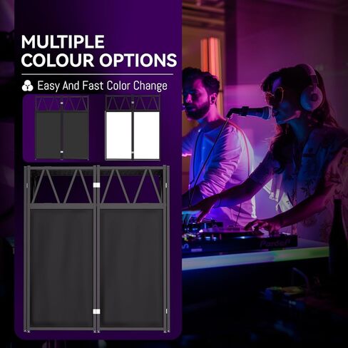 DJ Table Stand Portable DJ Booth，Heavy-Duty Foldable D J Facade Booth with Black & White Scrim All-Metal with Cable Hole and Carry Bag, for Parties,Events,Small Studios in Kuwait