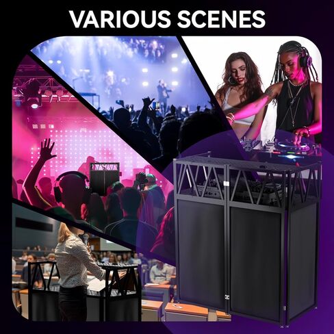 DJ Table Stand Portable DJ Booth，Heavy-Duty Foldable D J Facade Booth with Black & White Scrim All-Metal with Cable Hole and Carry Bag, for Parties,Events,Small Studios in Kuwait
